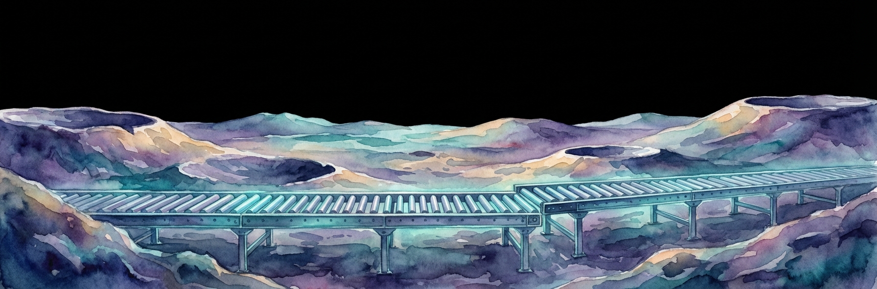 Conveyor belt on lunar surface representing Jetpack fulfillment operations